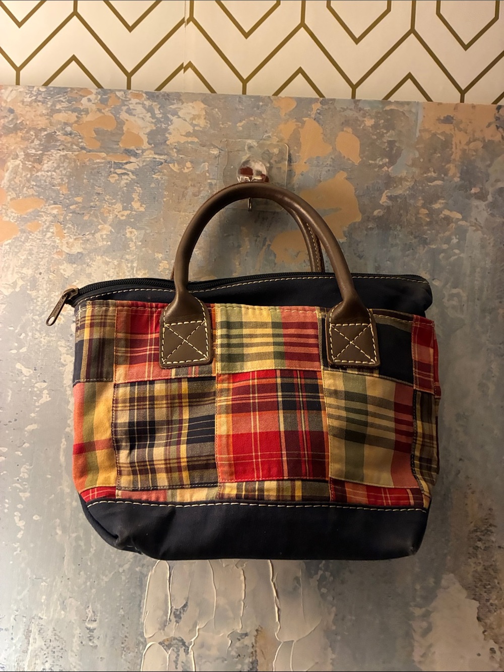 Vintage L L Bean Patchwork Plaid Madras Tote Bag in Multicolor